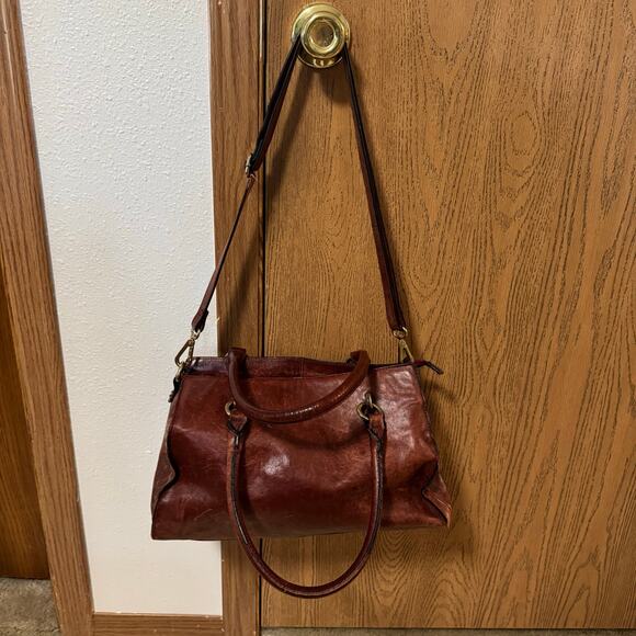 Wilsons Leather Burgundy Brown Leather Shoulder Bag Purse 14x8x8 Double Handle - Picture 3 of 16